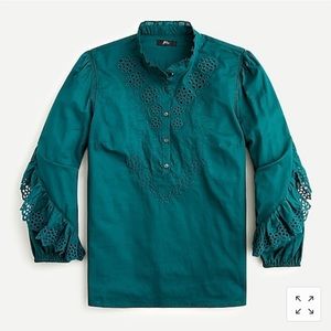 J. Crew Ruffled Sleeve Embroidered Eyelet Cotton Top, NWT